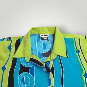 Tickets Women’s PLUS 3X Vintage Button-Up Shirt – Green & Blue Abstract Print